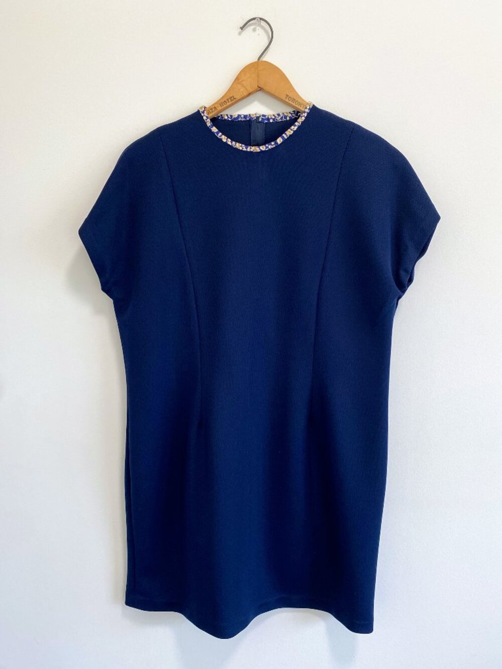 Vintage Navy Blue Homemade Cap Sleeve Mini Shift Dress / 90s